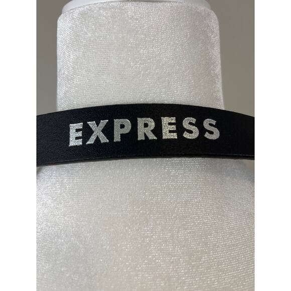 Express Leather Belt Womens Small Black & Gold Snakeskin Print Rhinestone Buckle - Picture 5 of 7